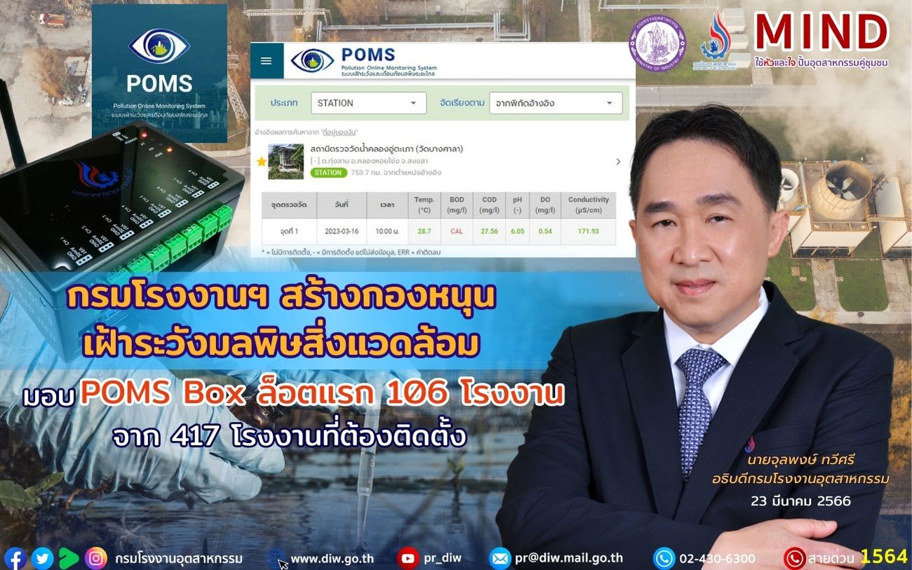 You are currently viewing กรมโรงงานฯ สร้างกองหนุน เฝ้าระวังมลพิษสิ่งแวดล้อม มอบ POMS Box ล็อตแรก 106 โรงงาน จาก 417 โรงงานที่ต้องติดตั้ง