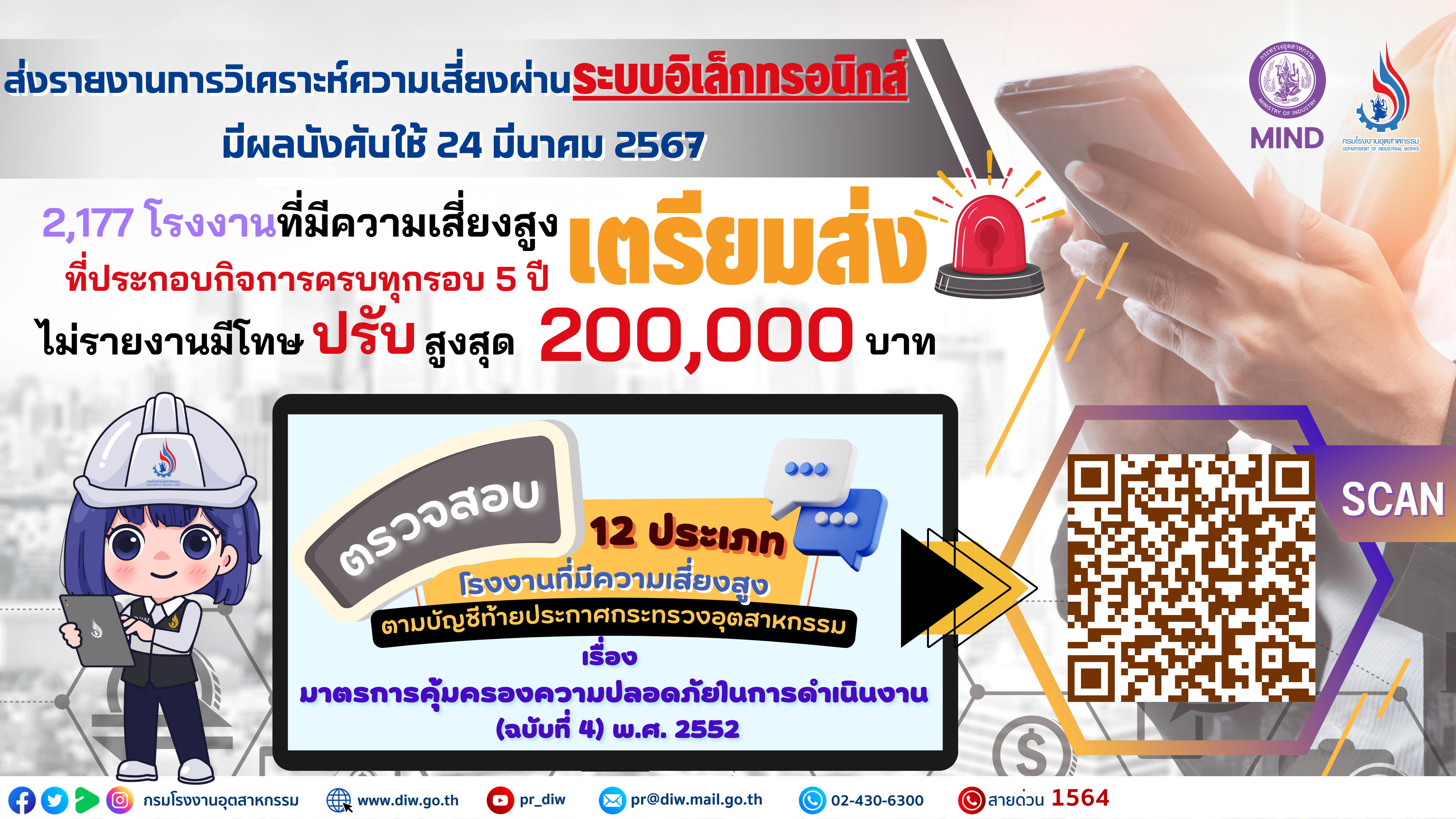 You are currently viewing 2,177 โรงงานที่มีความเสี่ยงสูง เตรียมส่งรายงานการวิเคราะห์ความเสี่ยงผ่านระบบอิเล็กทรอนิกส์ มีผลบังคับใช้ 24 มีนาคม 2567 ดื้อไม่รายงานมีโทษปรับสูงสุด 200,000 บาท