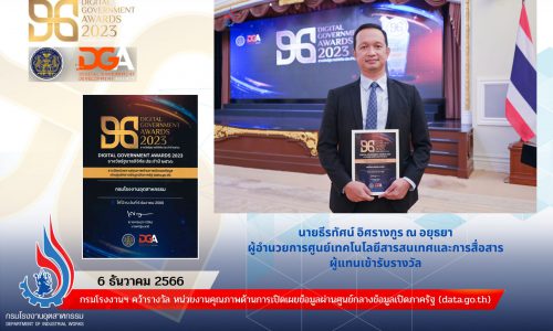 กรมโรงงานฯ คว้ารางวัล หน่วยงานคุณภาพด้านการเปิดเผยข้อมูลผ่านศูนย์กลางข้อมูลเปิดภาครัฐ (data.go.th)