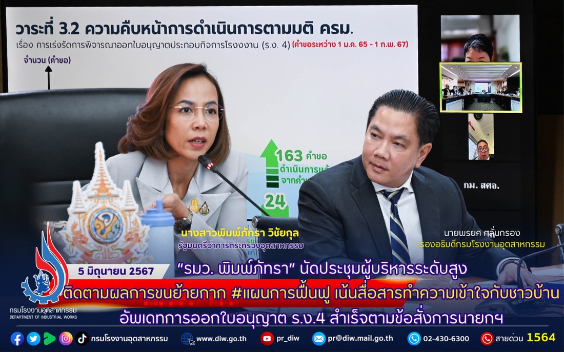 You are currently viewing “รมว. พิมพ์ภัทรา” นัดประชุมผู้บริหารระดับสูง ติดตามผลการขนย้ายกากแผนการฟื้นฟู เน้นสื่อสารทำความเข้าใจกับชาวบ้าน อัพเดทการออกใบอนุญาต ร.ง.4 สำเร็จตามข้อสั่งการนายกฯ