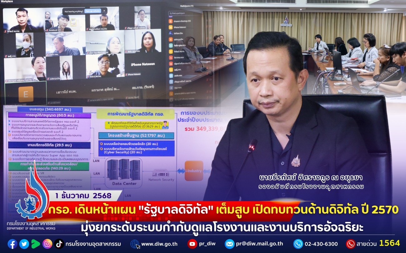 You are currently viewing กรอ. เดินหน้ามุ่งสู่ “รัฐบาลดิจิทัล” เต็มสูบ เปิด #ทบทวนคำของบประมาณด้านดิจิทัล ปี 70 มุ่งยกระดับระบบกำกับดูแลโรงงานและงานบริการอัจฉริยะ