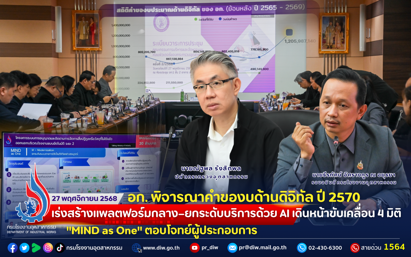 You are currently viewing อก. พิจารณา #คำของบด้านดิจิทัล ปี 2570 เร่งสร้างแพลตฟอร์มกลาง–ยกระดับบริการด้วย #AI เดินหน้าขับเคลื่อน 4 มิติ “MIND as One” ตอบโจทย์ผู้ประกอบการ .