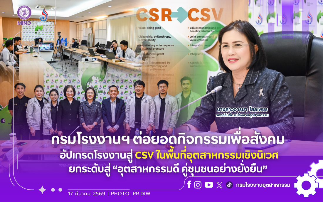 You are currently viewing กรมโรงงานฯ ต่อยอดกิจกรรมเพื่อสังคม อัปเกรดโรงงานสู่ CSV ในพื้นที่อุตสาหกรรมเชิงนิเวศ ยกระดับสู่ “อุตสาหกรรมดี คู่ชุมชนอย่างยั่งยืน”