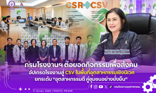กรมโรงงานฯ ต่อยอดกิจกรรมเพื่อสังคม อัปเกรดโรงงานสู่ CSV ในพื้นที่อุตสาหกรรมเชิงนิเวศ ยกระดับ “อุตสาหกรรมดี คู่ชุมชนอย่างยั่งยืน”
