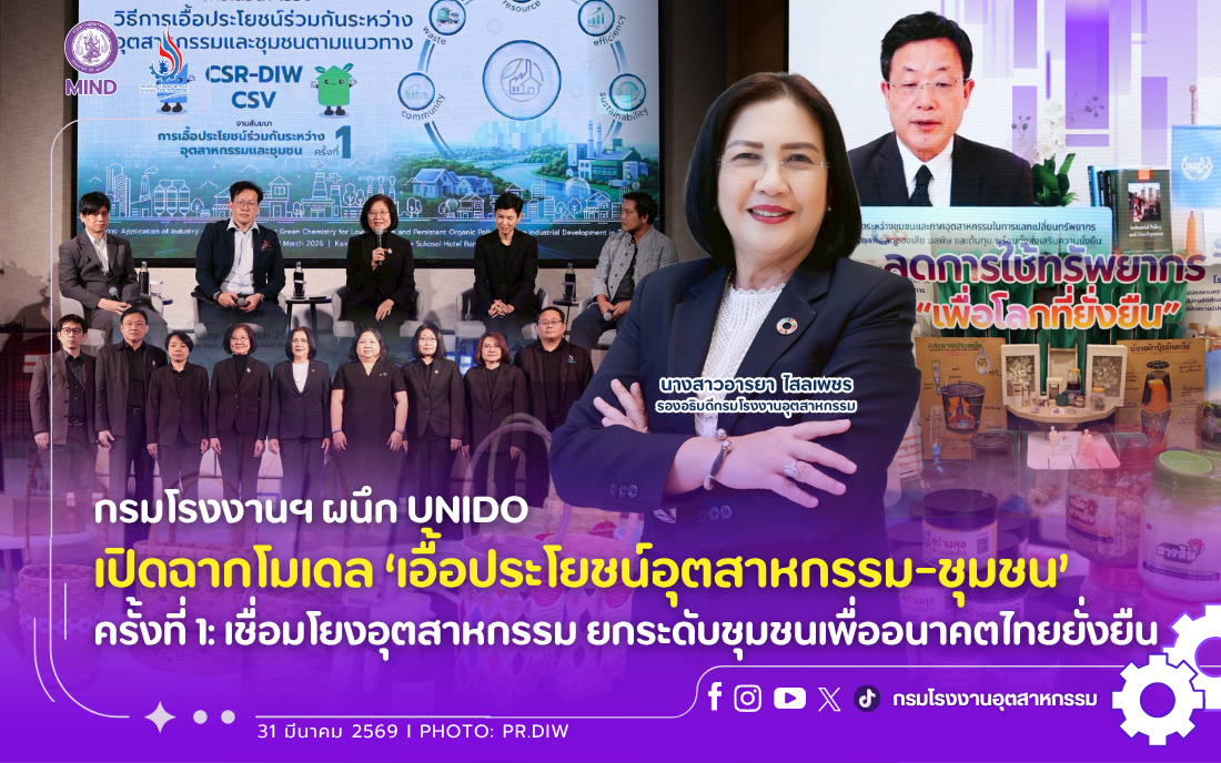 You are currently viewing กรมโรงงานฯ ผนึก UNIDO เปิดฉากโมเดล ‘เอื้อประโยชน์อุตสาหกรรม-ชุมชน’ ครั้งที่ 1: เชื่อมโยงอุตสาหกรรม ยกระดับชุมชนเพื่ออนาคตไทยยั่งยืน