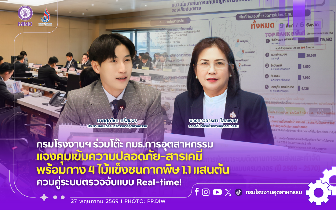 You are currently viewing กรมโรงงานฯ ร่วมโต๊ะ กมธ.การอุตสาหกรรม แจงคุมเข้มความปลอดภัย-สารเคมี พร้อมกาง 4 ไม้แข็งชนกากพิษ 1.1 แสนตัน ควบคู่ระบบตรวจจับแบบ Real-time!